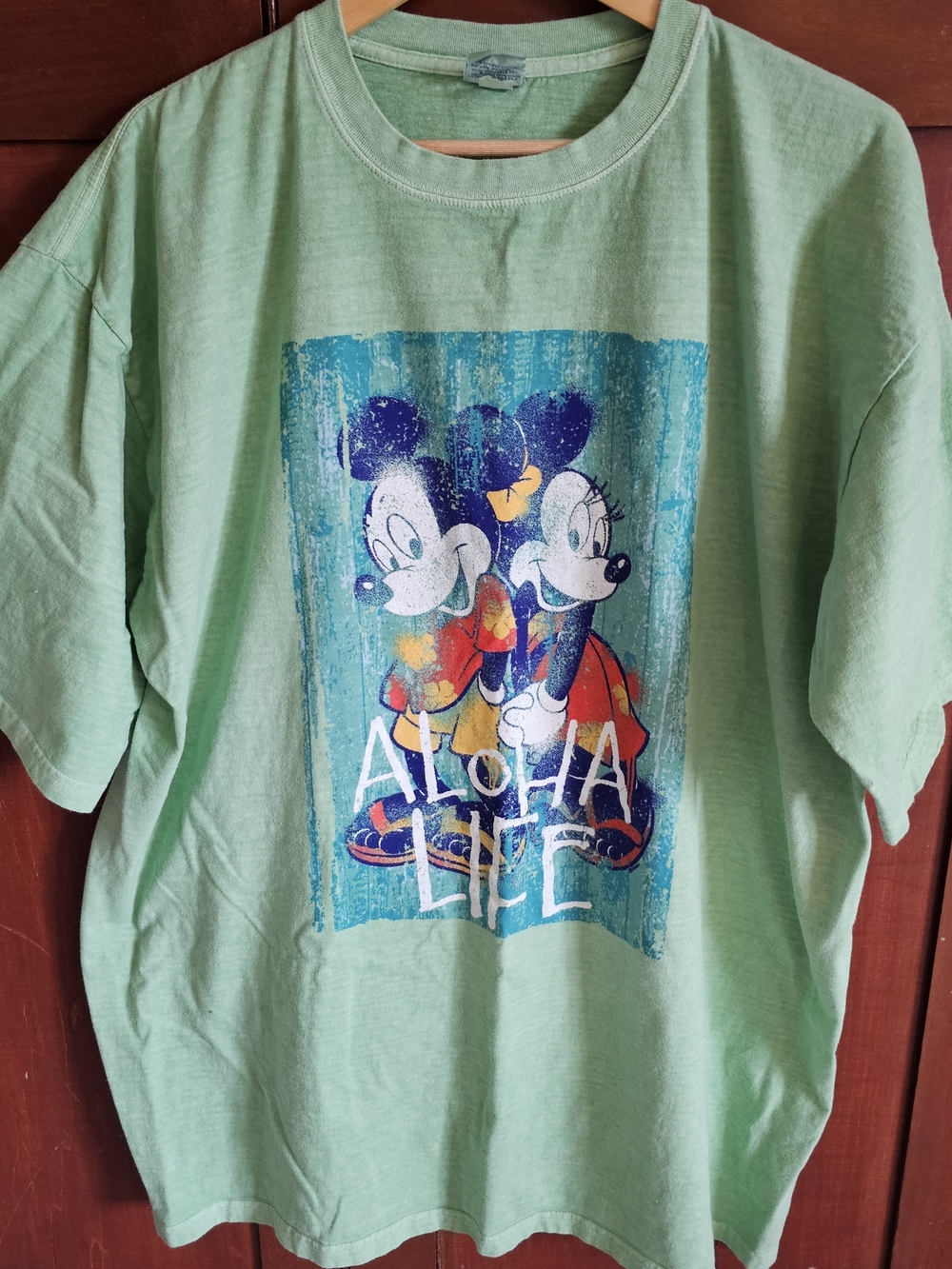 Disney Kiwi Dye Green Aloha Life Mickey & Minnie Short Sleeve Tee, Aulani Resort